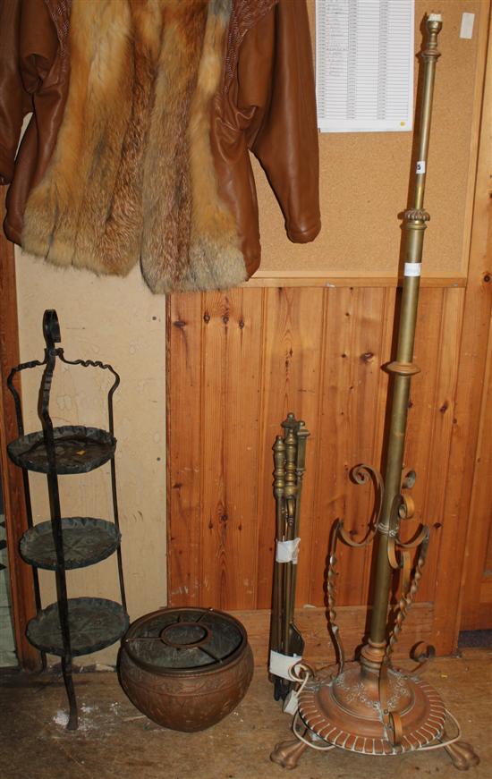 Collection of copper and lamp stand